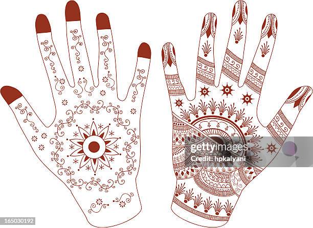 mehndi hands (vector) - henna hands stock illustrations