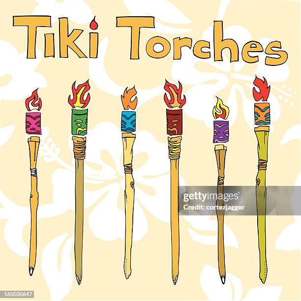 tiki-fackeln (vektor-illustration - flaming torch stock-grafiken, -clipart, -cartoons und -symbole