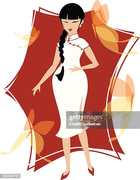 lady butterfly of passionate summer - cheongsam stock illustrations