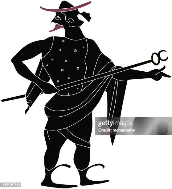 stockillustraties, clipart, cartoons en iconen met hermes, black figure - mercurius