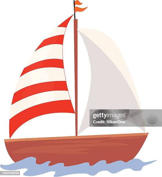 stockillustraties, clipart, cartoons en iconen met cartoon sailboat with one white and one red and white sail - spinnaker