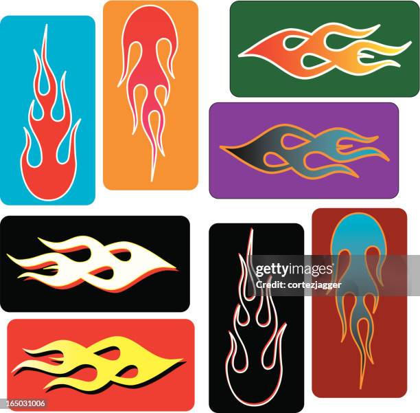 flame stickers (vector illustration) - pinstripe stock illustrations