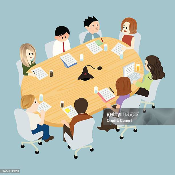 illustration of people at a table in conference room - office politics stock illustrations