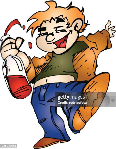 very drunk man drinking wine bottle vector - man drinking alone stock illustrations