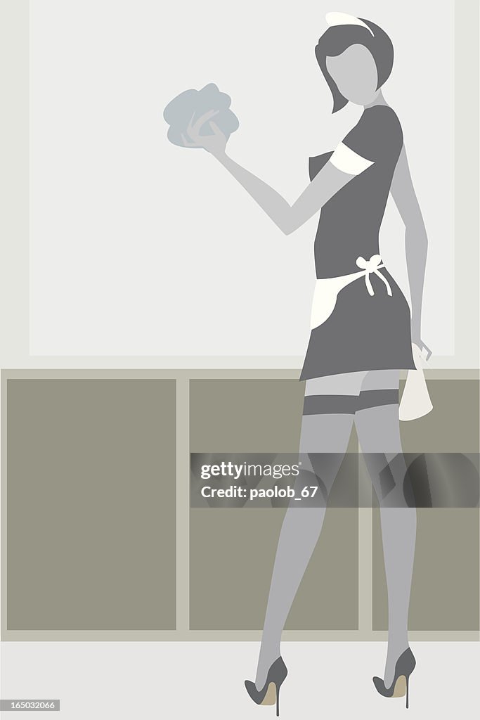 Sexy maid cleaning windows