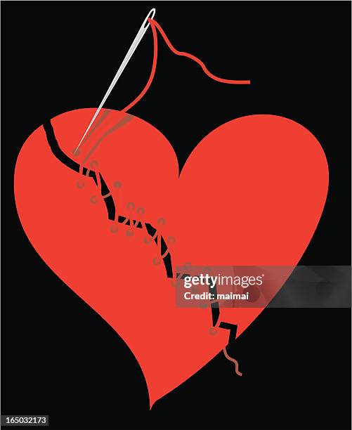 mending a broken heart - red thread stock illustrations