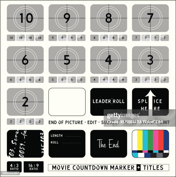 stockillustraties, clipart, cartoons en iconen met movie countdown markers + captions - aftellen