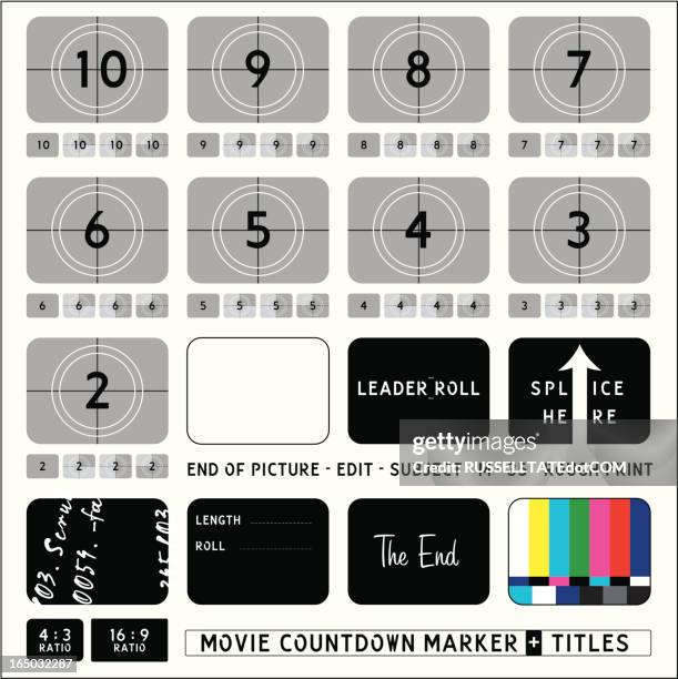 movie countdown markers + captions - the end animation stock illustrations