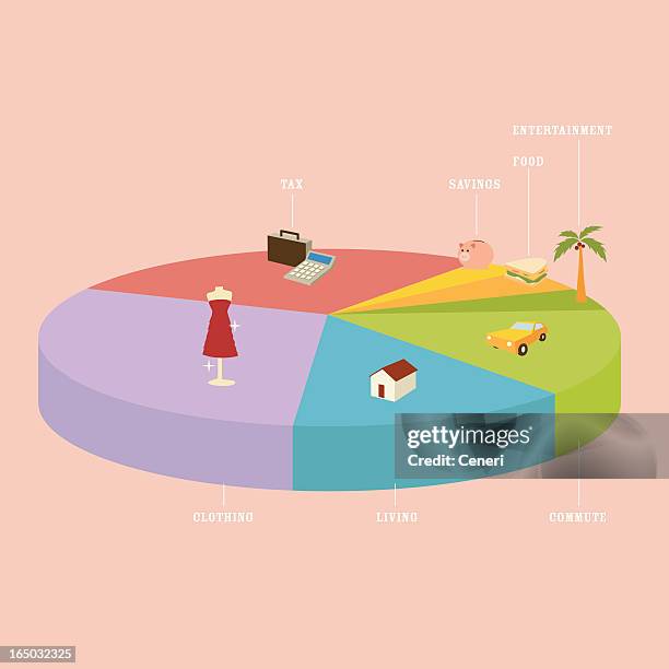 pie chart of life - money to burn stock illustrations