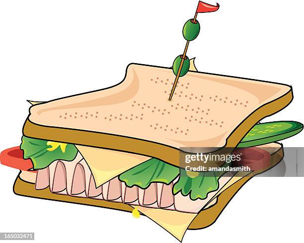 sandwich! - brown mustard white background stock illustrations