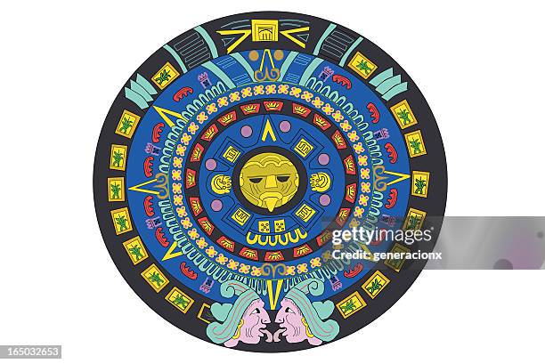 aztec calendar - mayan calendar stock illustrations