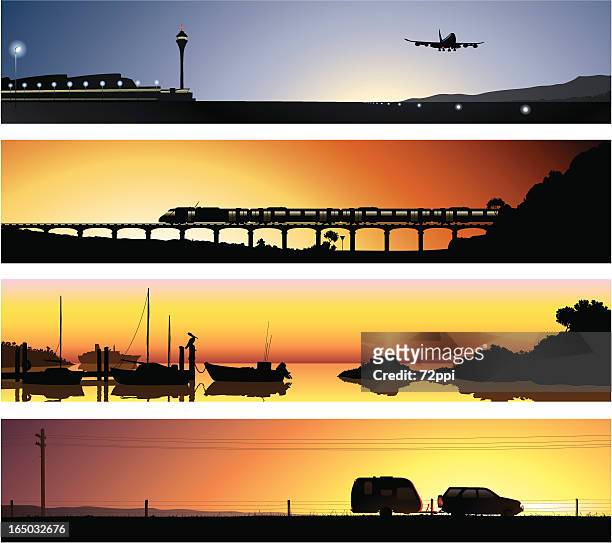ilustrações de stock, clip art, desenhos animados e ícones de vector horizontes 2-viagens - port airport