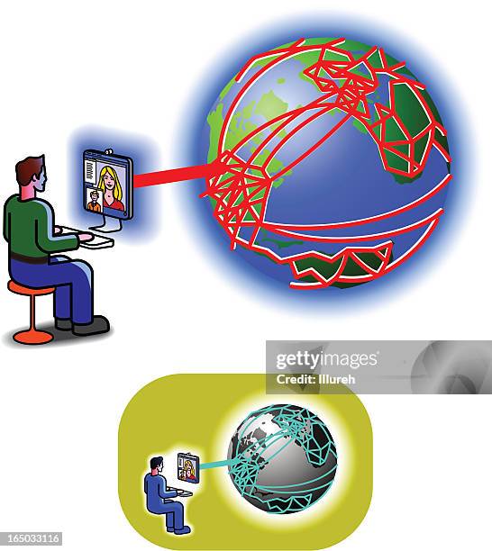 internet communication - server technician stock illustrations