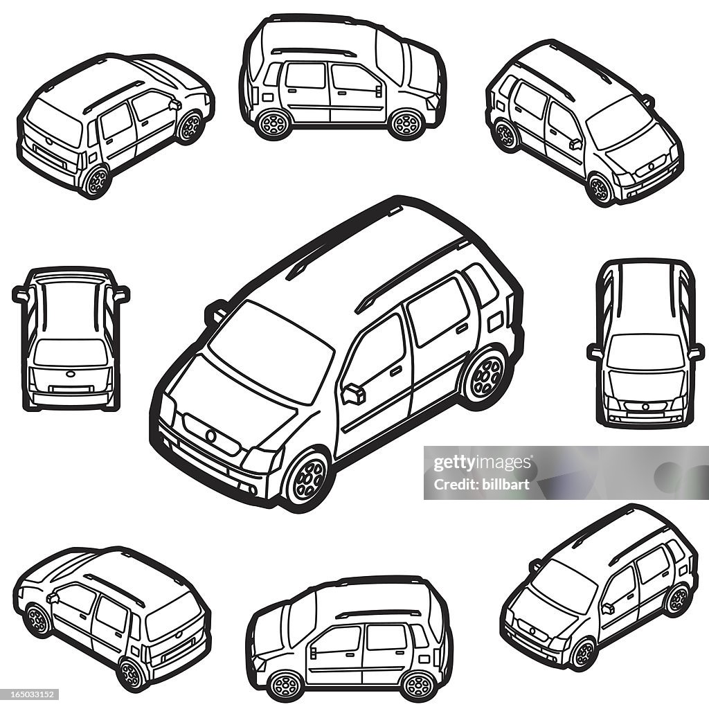 Mini wagon 4 door car illustrator