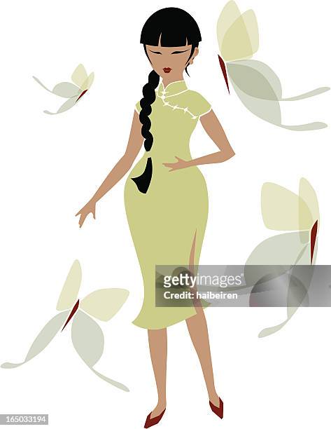 lady butterfly of refreshing spring - cheongsam stock illustrations