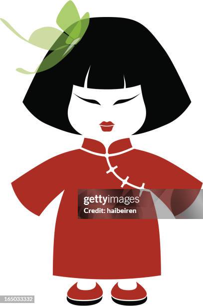 chinese girl - cheongsam stock illustrations