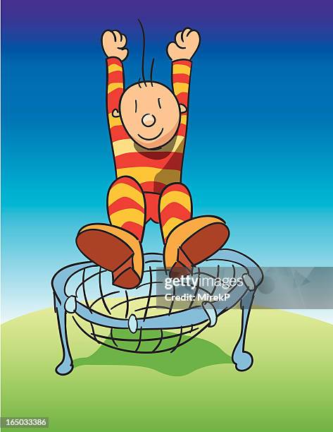 jumping in pajama - trampoline jump stock illustrations