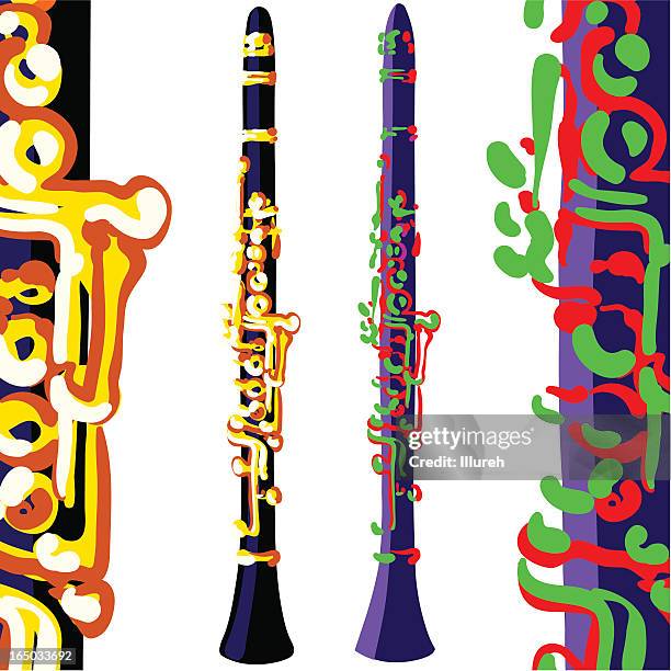 clarinets, verschiedene farben - holzblasinstrument stock-grafiken, -clipart, -cartoons und -symbole