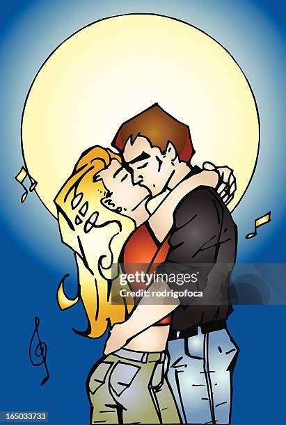 kissing under the moon light - moonlight couple stock illustrations