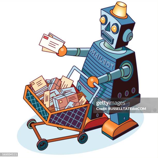 robo mail - post office mail sorting stock illustrations