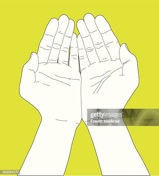 palms together hand gesture - plain background please stock illustrations