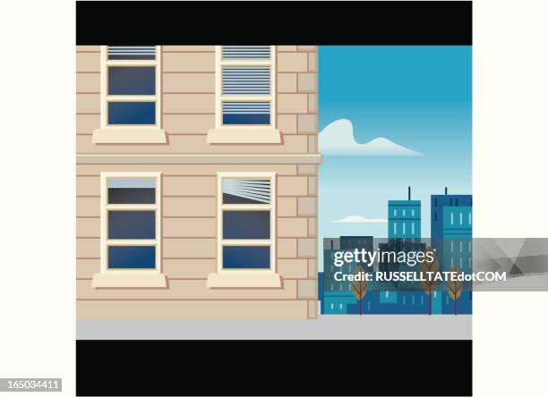 scene #2 office building - brick road texture stock illustrations