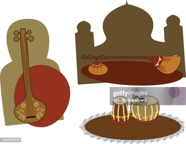 indian instruments (vector) - tabla stock illustrations