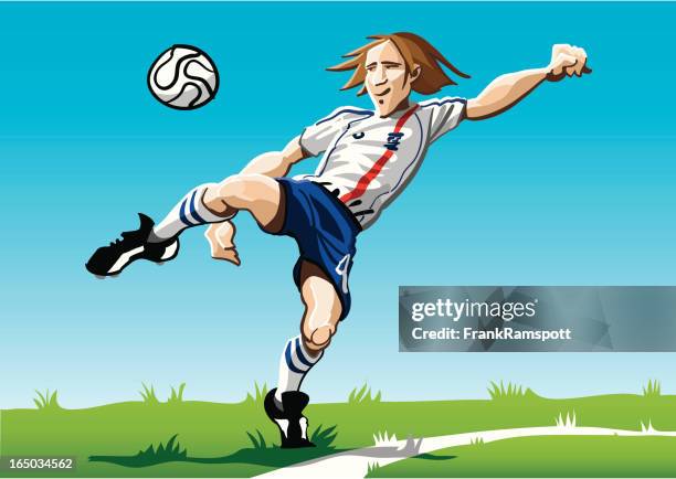 comic soccer player-weiß - midfielder soccer player stock-grafiken, -clipart, -cartoons und -symbole