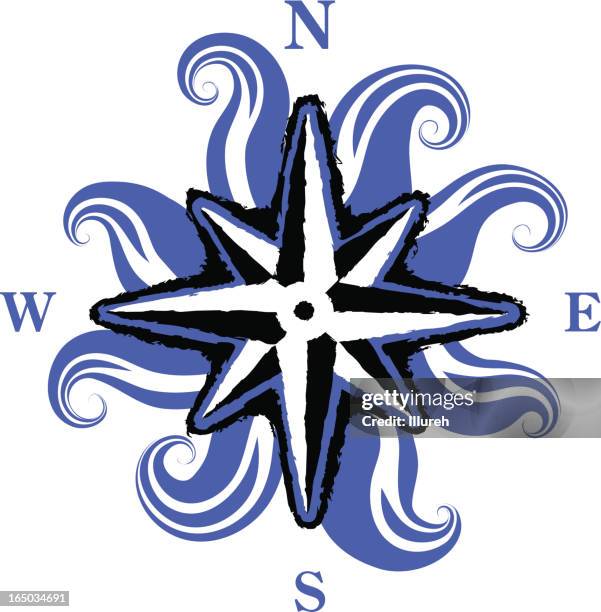 windrose with water decor - nautical compass stock illustrations