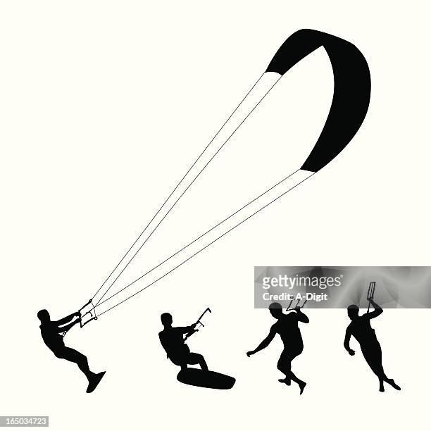 kite surfing vector silhouette - kite surfing stock illustrations