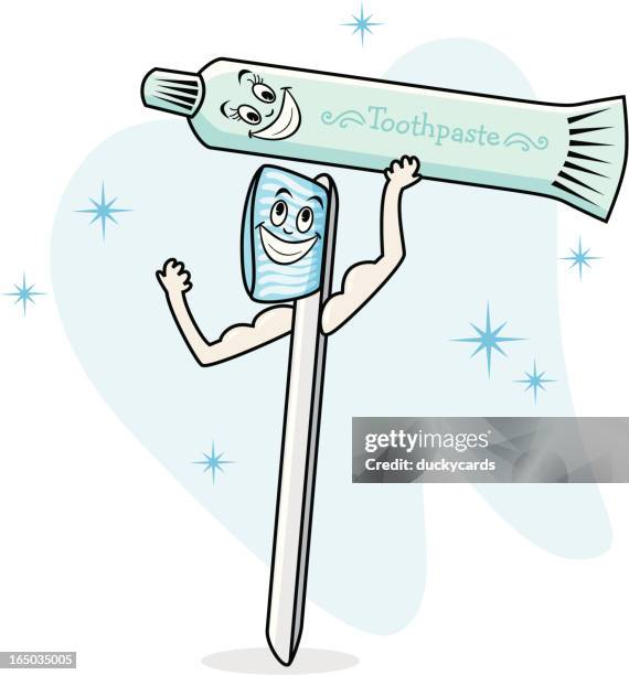 toothbrush and toothpaste (vector) - toothpaste isolated stock illustrations