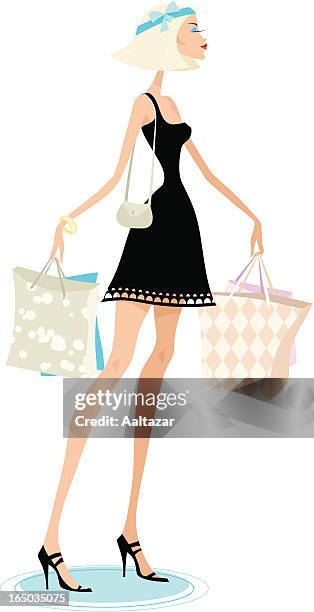 girl with shopping bags version two - crowded store stock illustrations