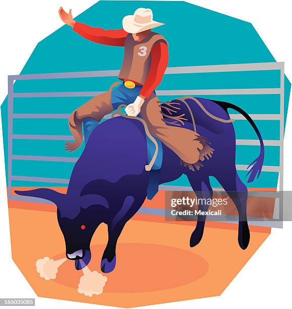 stockillustraties, clipart, cartoons en iconen met bull riding - stier