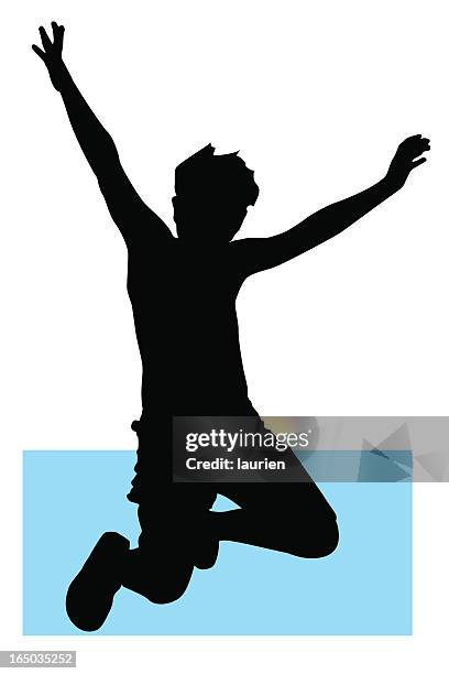 silhouette of a boy jumping into water. - 12 13 years stock illustrations