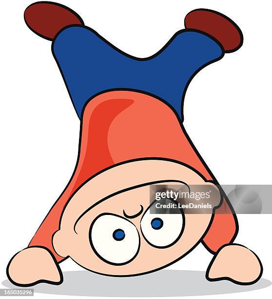 little boy doing a handstand - kid handstand stock illustrations