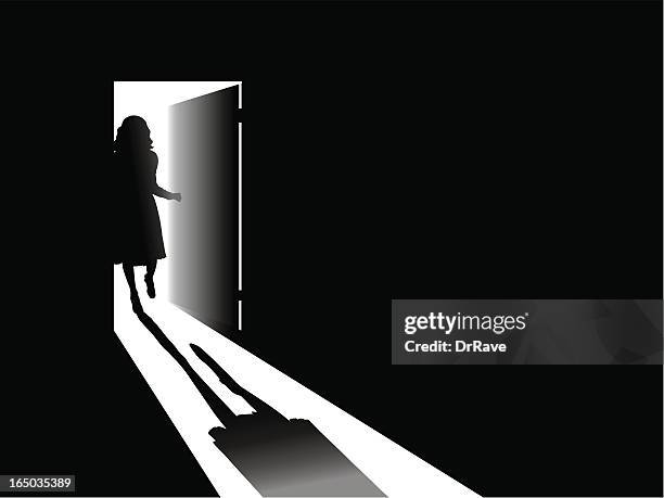 open door !!! - woman standing in doorway stock illustrations