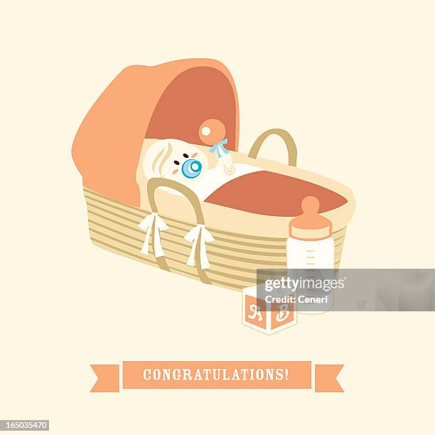 baby in a basket - baby rattle stock illustrations