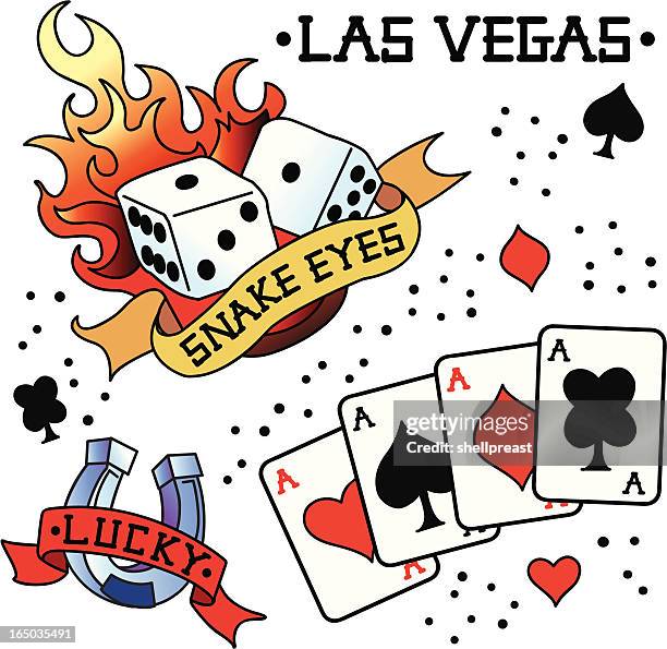 ilustrações, clipart, desenhos animados e ícones de vintage tatuagem-las vegas - ace