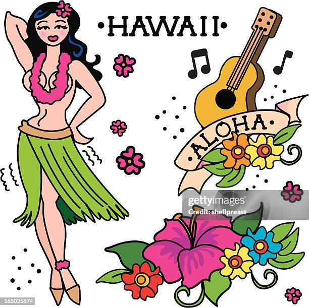 vintage-tatto-hawaii - aloha stock-grafiken, -clipart, -cartoons und -symbole