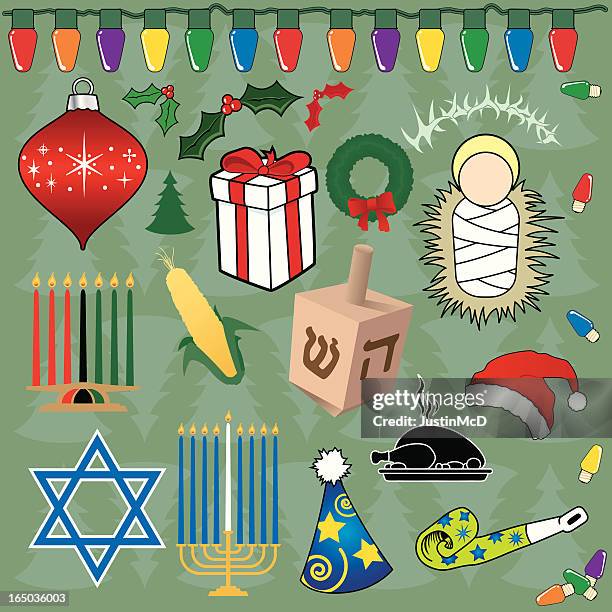 holiday icons (vector) - christmas hanukkah stock illustrations