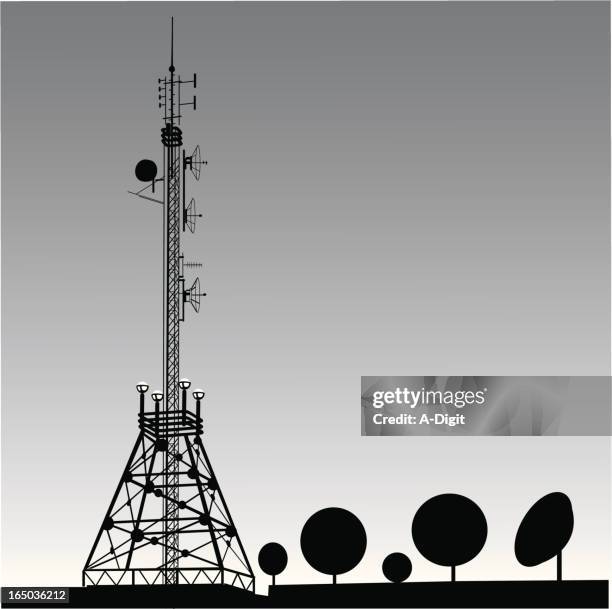 communication tower vector silhouette - microwave tower stock illustrations