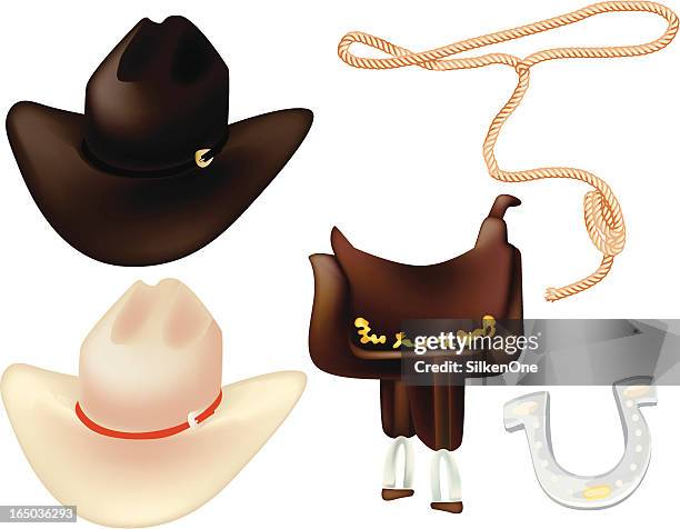 illustrazioni stock, clip art, cartoni animati e icone di tendenza di western ingranaggio - lazo