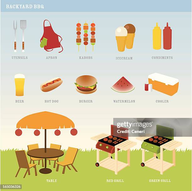 perfect backyard bbq party - backyard bbq stock illustrations