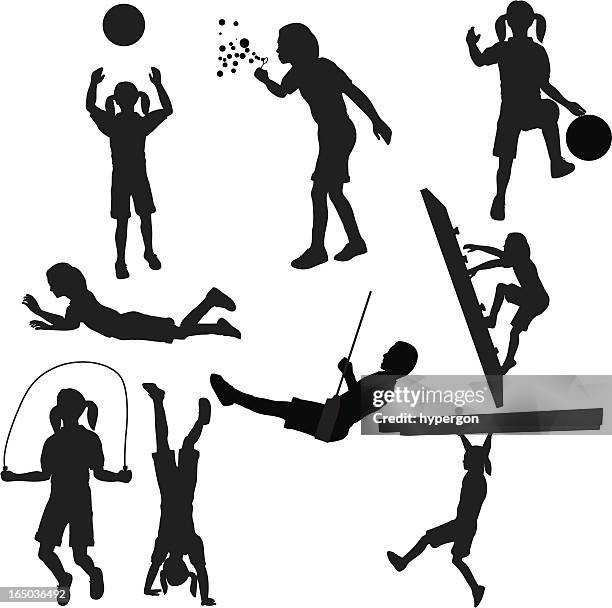 kinder spielen silhouette kollektion (vektor jpg - jump rope stock-grafiken, -clipart, -cartoons und -symbole