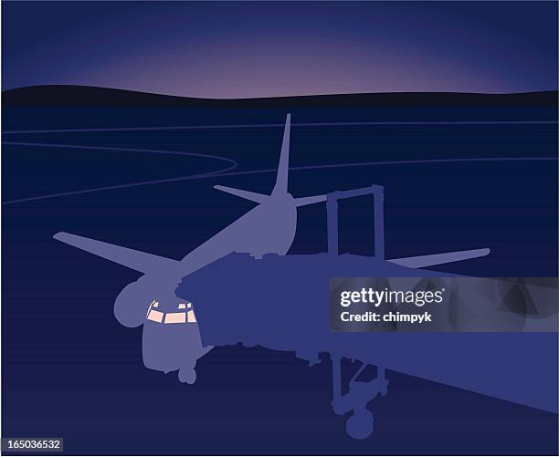 early flight - boarding bridge stock illustrations