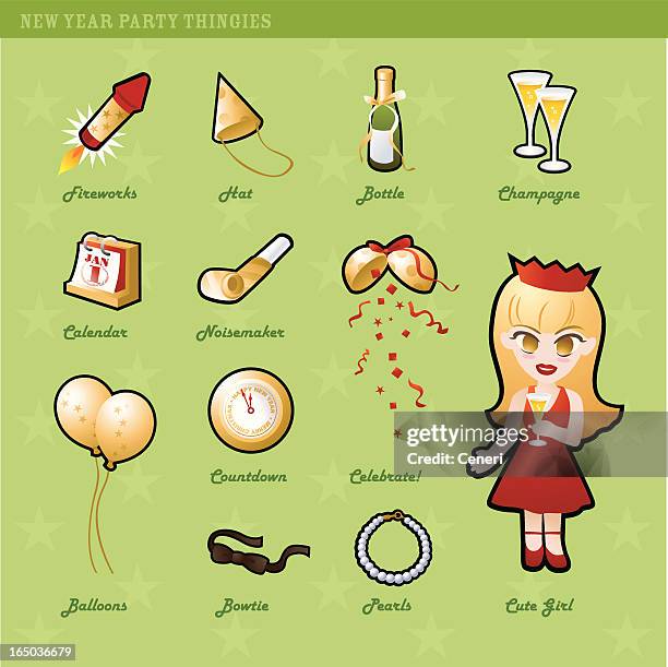 essential new year celebration icons - girl blonde hair with glasses stock illustrations