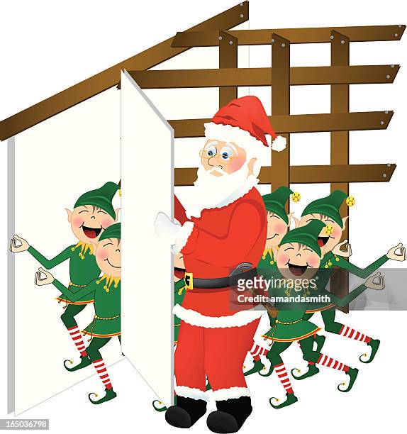 construction santa - father christmas and elves stock illustrations