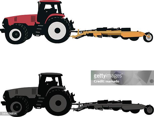 tractor with mower - lawn care stock illustrations