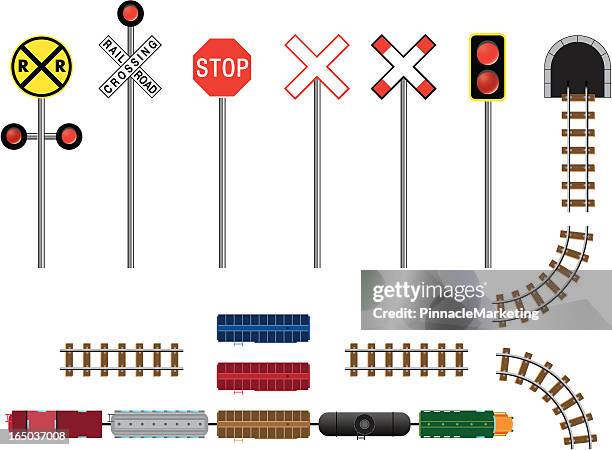 ilustraciones, imágenes clip art, dibujos animados e iconos de stock de los trenes, pistas, túneles & señales - stop sign pole