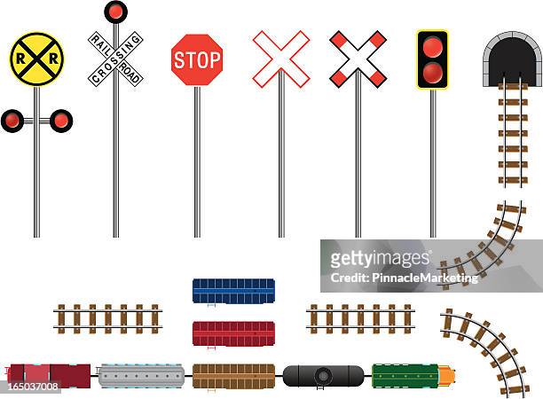 鉄道線路、トンネル、&標識 - 踏切点のイラスト素材／クリップアート素材／マンガ素材／アイコン素材